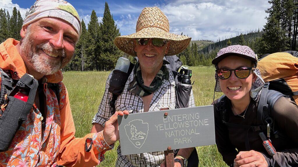 Boss, Oculus and Leeloo before entering Yellowstone National Park on the CDT 2023